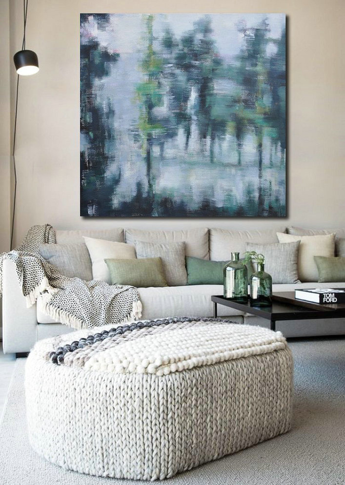 Extra Large Textured Painting On Canvas,Oversized Abstract Landscape Oil Painting,Modern Abstract Wall Art,Gray,Green,Black.etc
